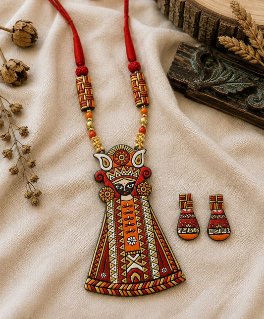 Firoza Pichwai Shrinath ji Statement Terracotta Necklace Set