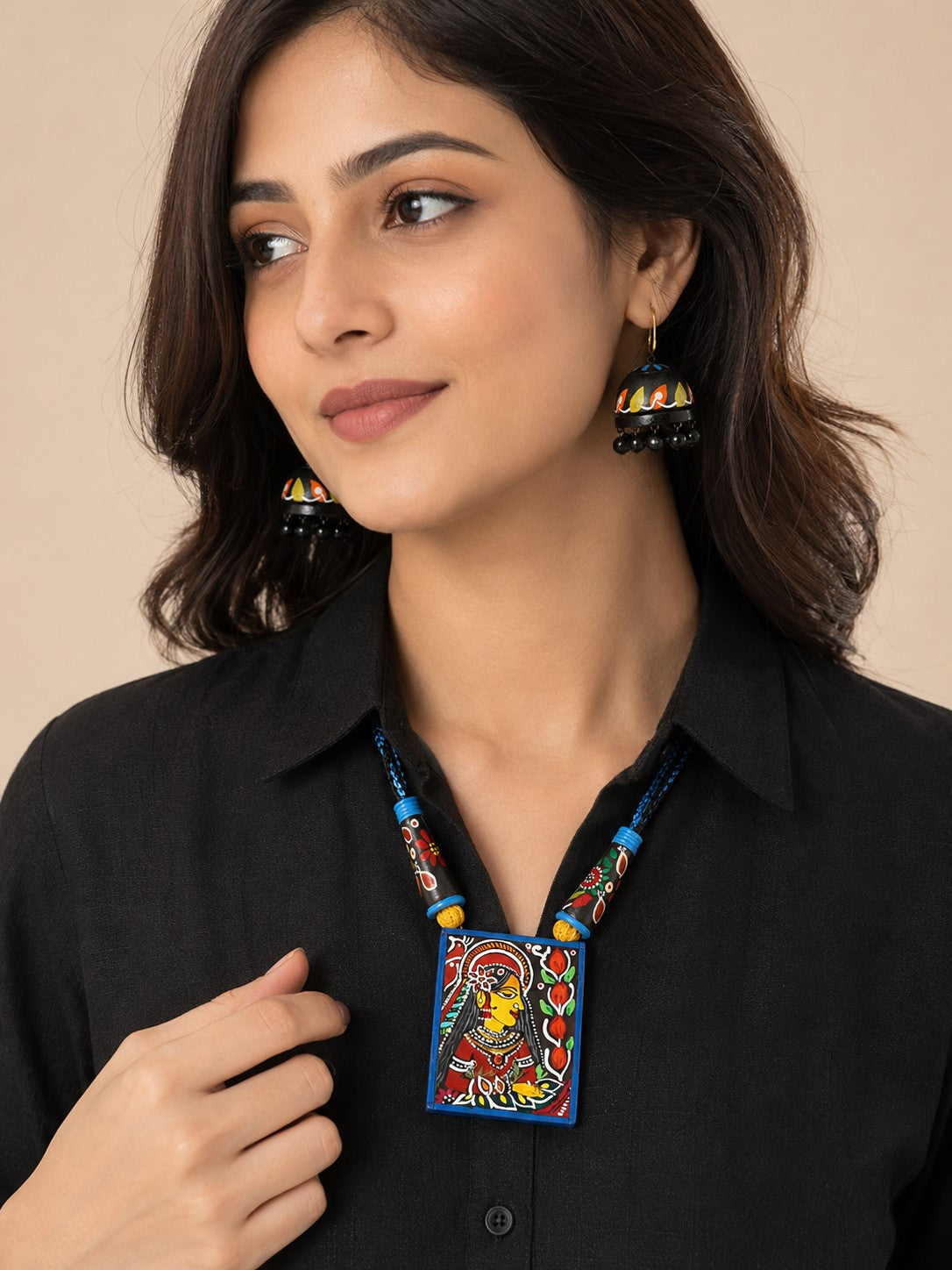 Firoza Mayura Madhubani Terracotta Necklace Set