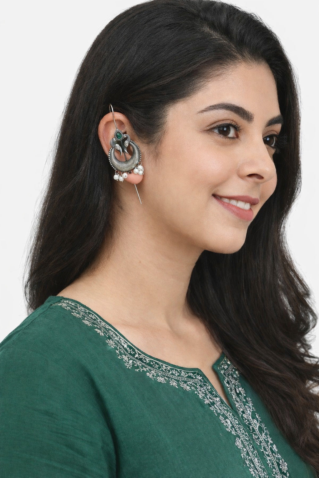 Firoza Neelmayi Peacock Moon Ear Cuffs