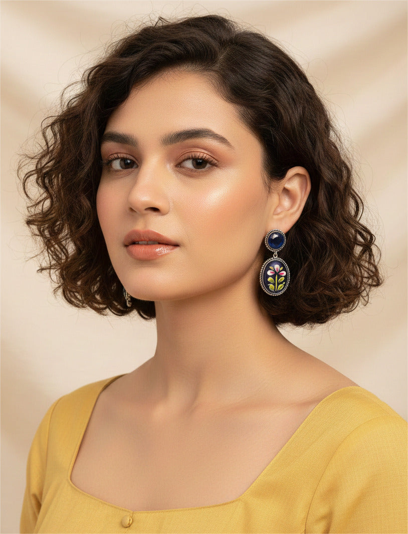 Firoza Indigo Garden Handpainted Drop Earrings