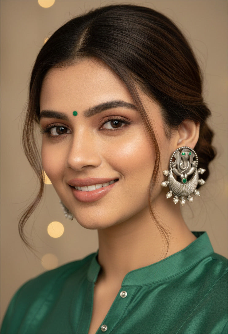 Firoza Vighnaharta Ganesha Pearl Earrings