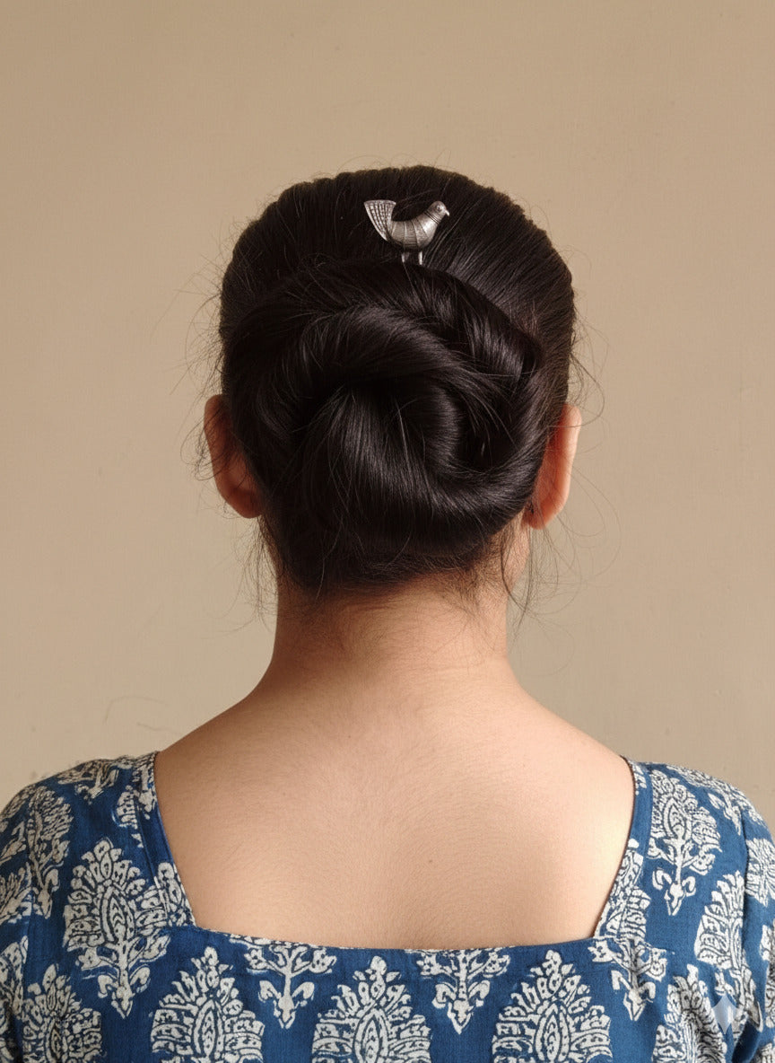 Firoza Silver Chidiya Bun Pin