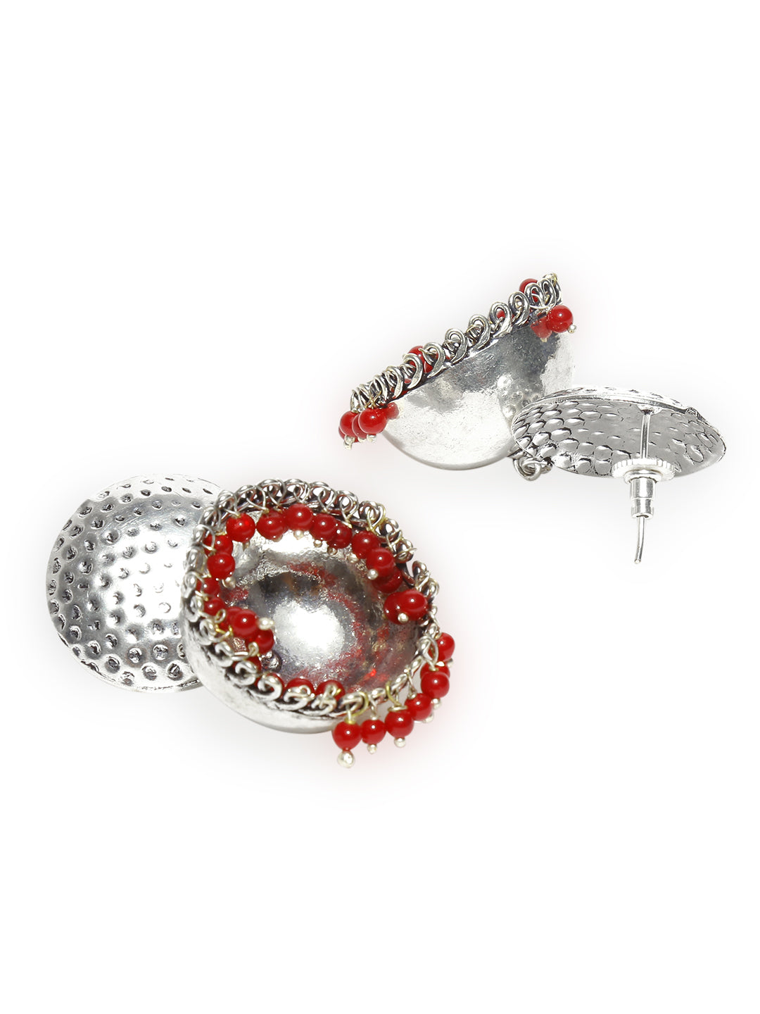 Gulnaar Red Beaded Textured Jhumkas