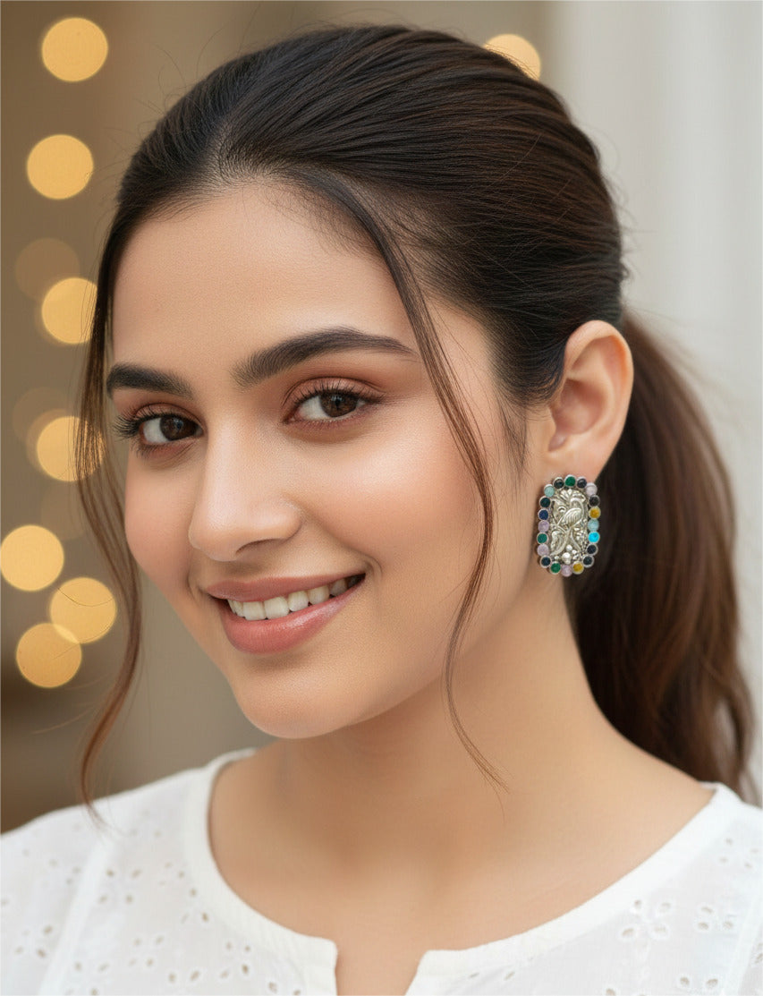 Firoza Mor Navratna Studs