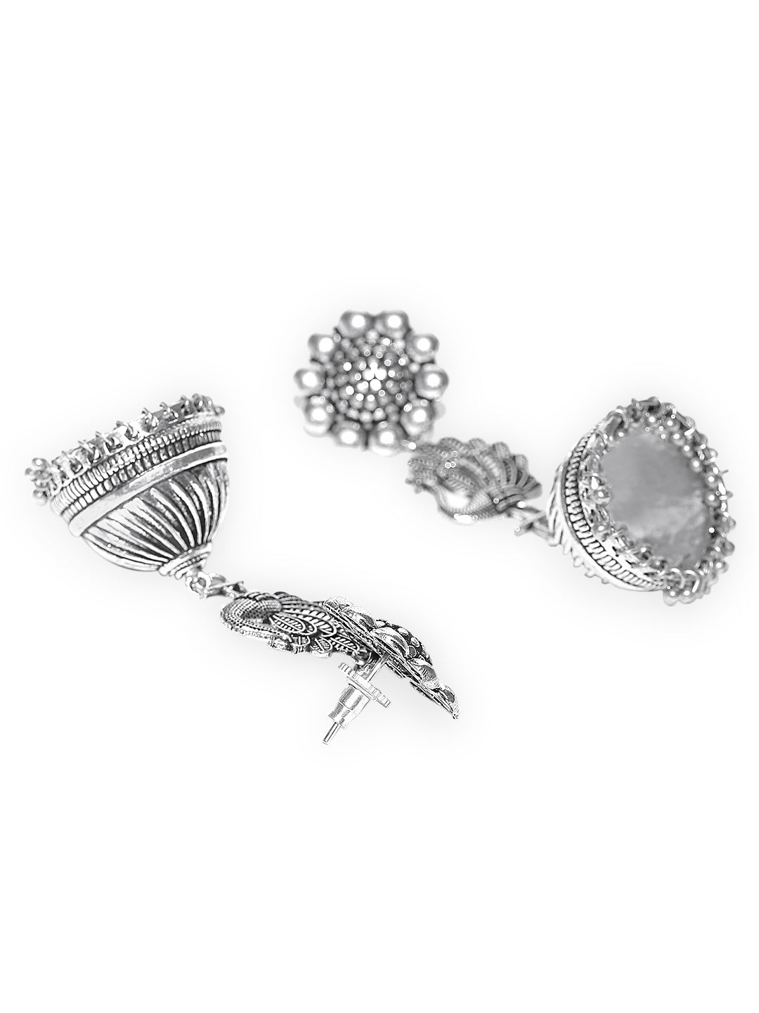 Silver Toned Three Tier Mriganka Jhumki