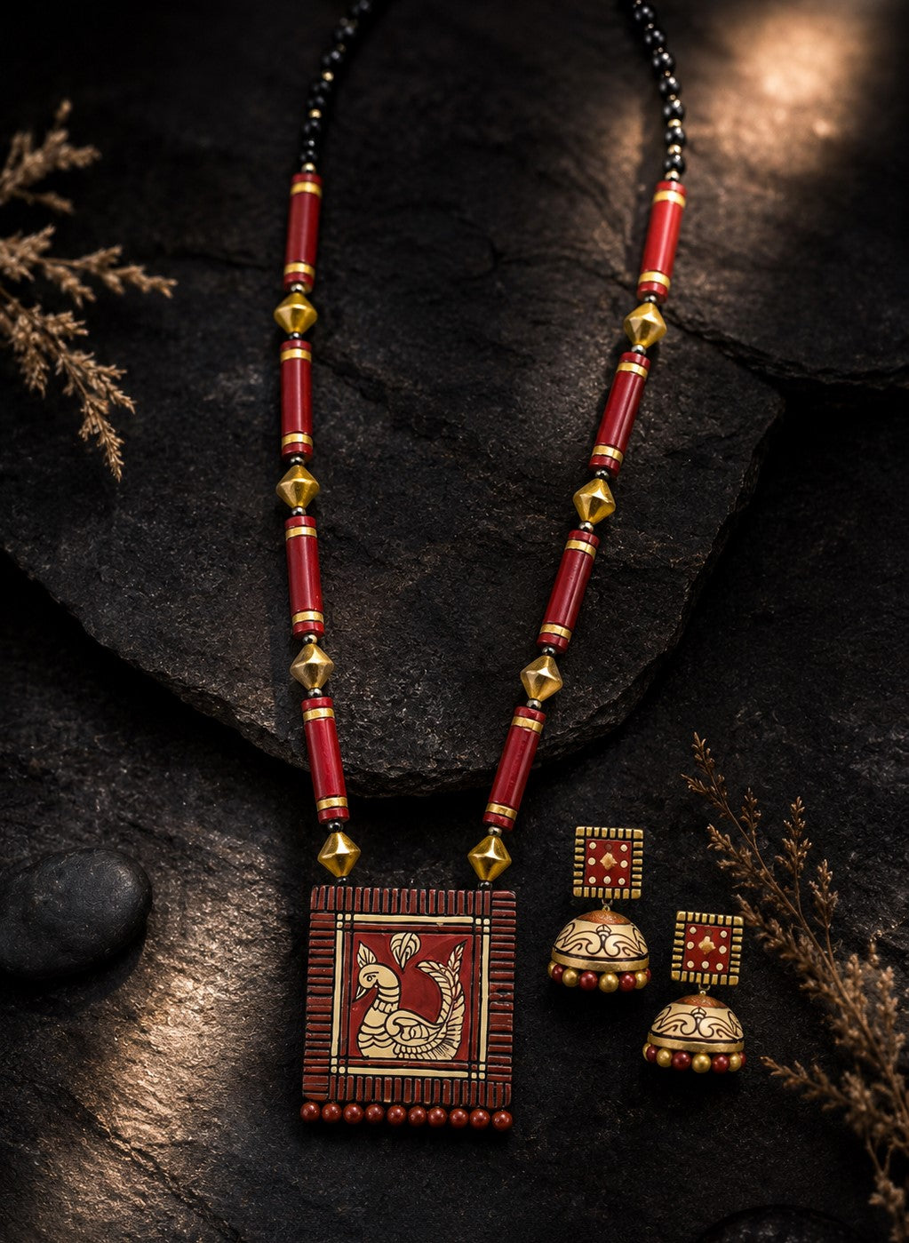 Firoza Mayura Heritage Terracotta Necklace Set