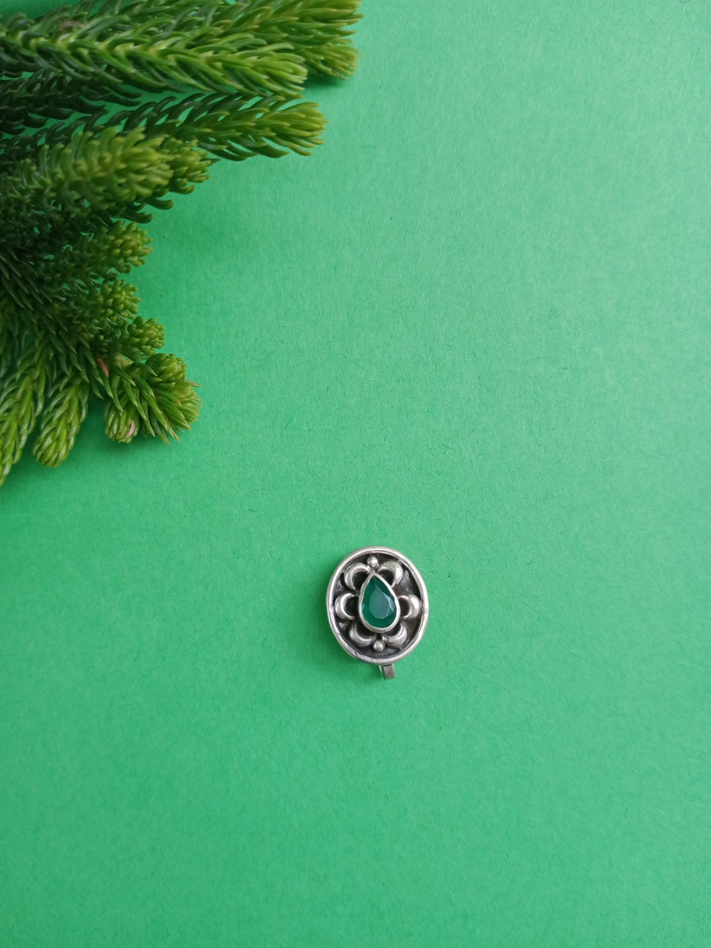 Alekhya Green Pure Silver Nosepin