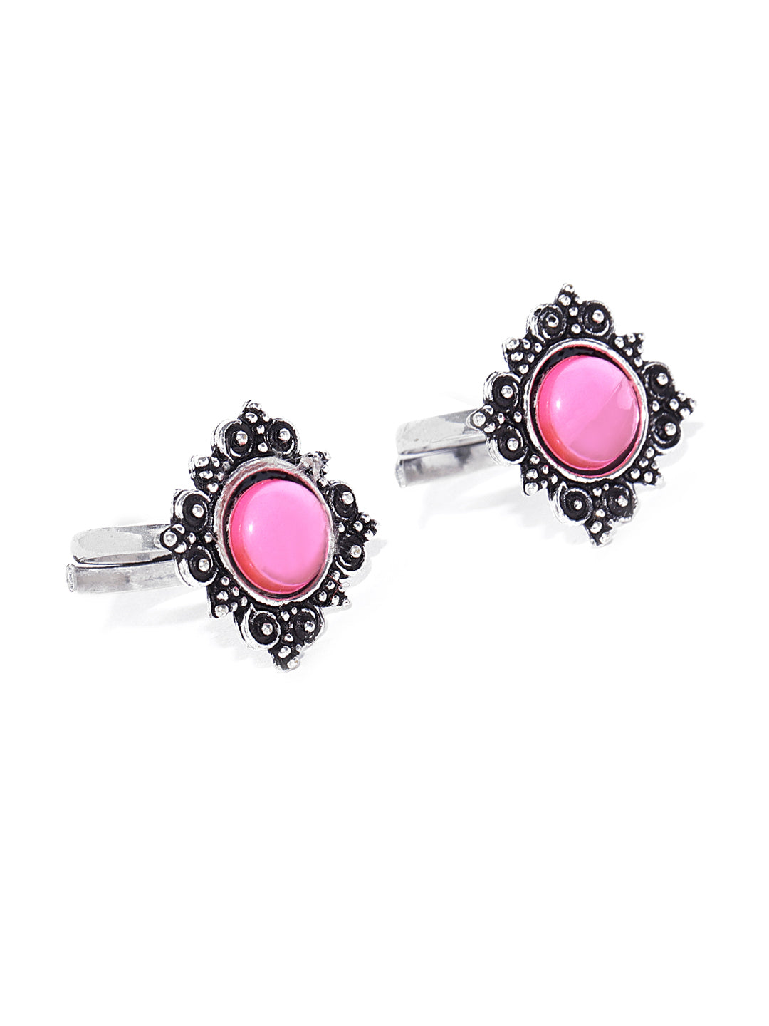 Pink Kundan Oxidized Toe Ring