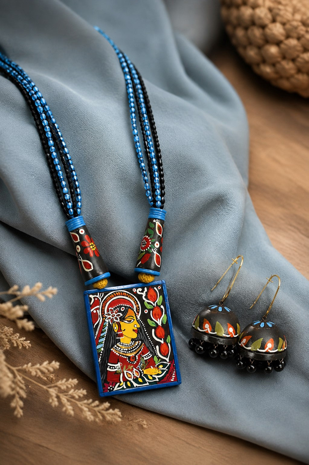 Firoza Mayura Madhubani Terracotta Necklace Set