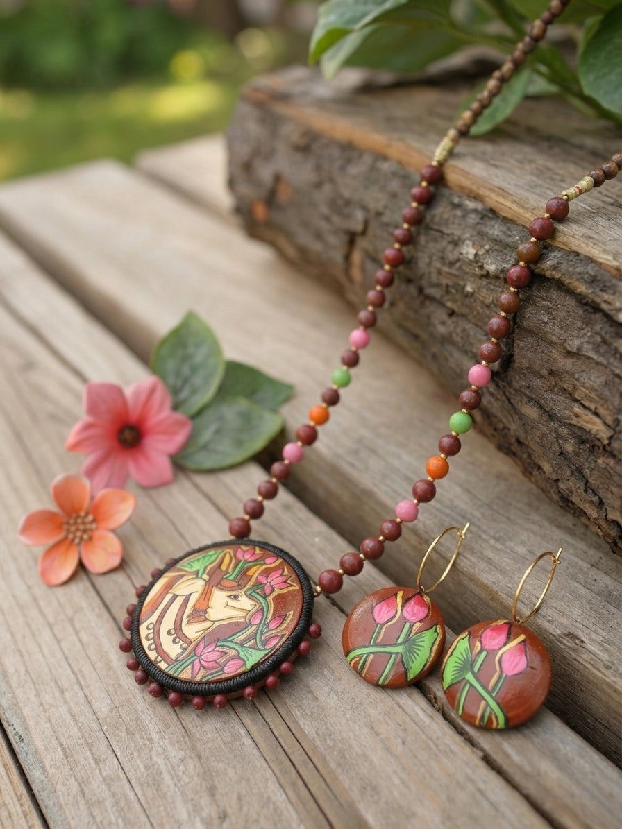 Firoza Vrindavan Bloom Terracotta Necklace Set