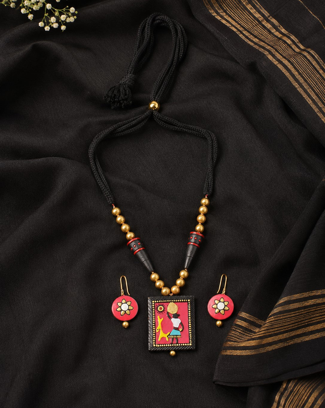 Firoza Pink Tribal Tales Terracotta Necklace Set