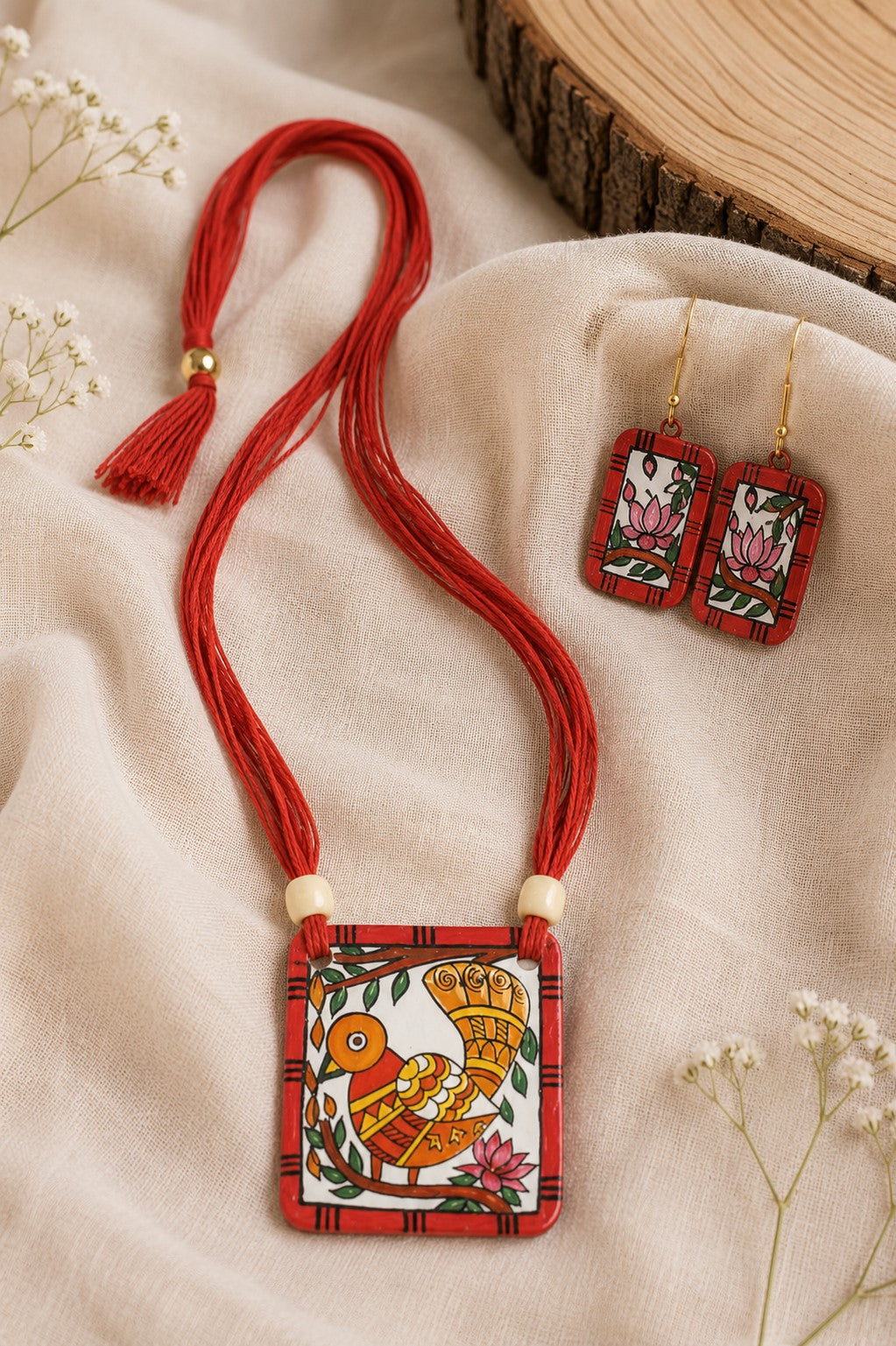 Firoza Lalima Folk Bird Terracotta Necklace Set