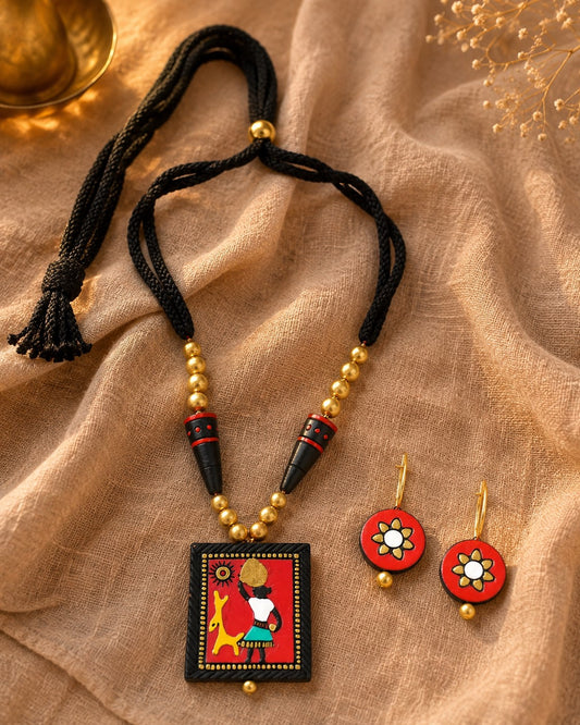 Firoza Peach Paradise Terracotta Necklace Set