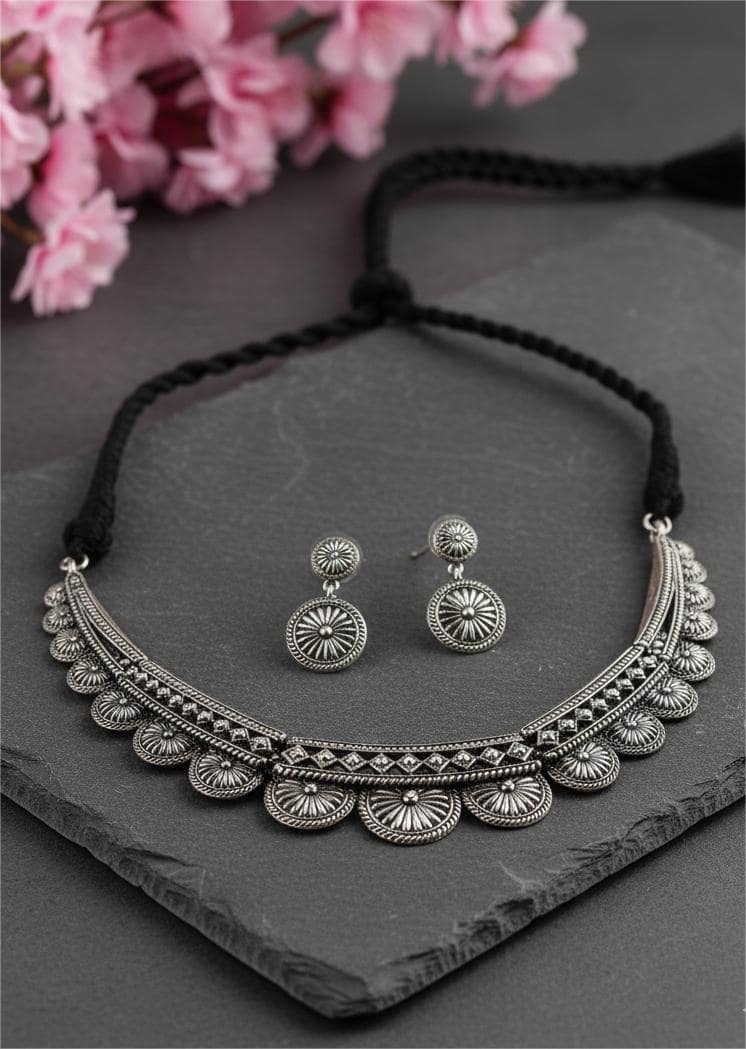 Firoza Katha Oxidized Sun Necklace Set