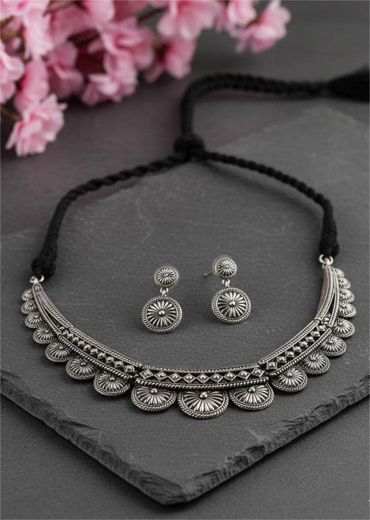 Firoza Katha Oxidized Sun Necklace Set