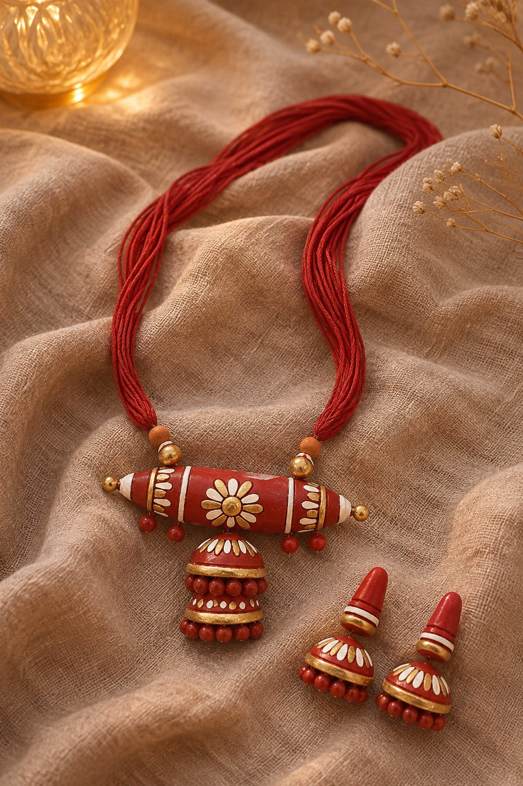 Firoza Kumudini Jhumka Terracotta Necklace Set