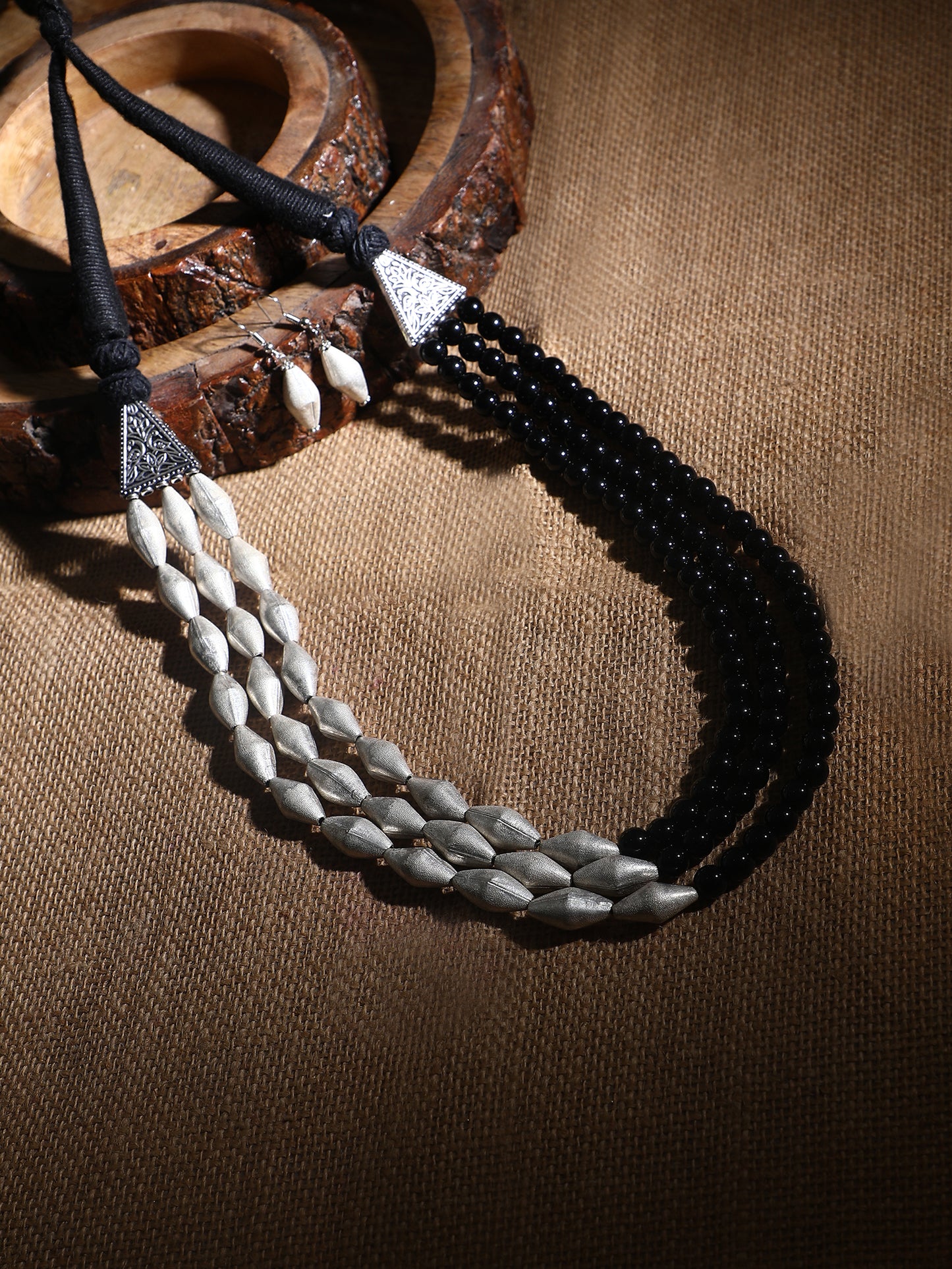 Fusion Silver Toned Dholki Mala Set