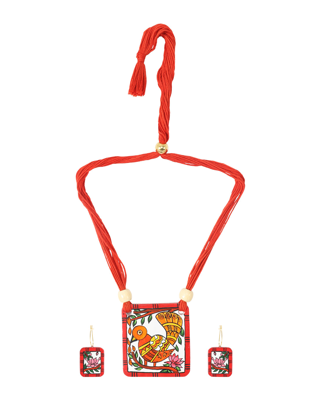 Firoza Lalima Folk Bird Terracotta Necklace Set