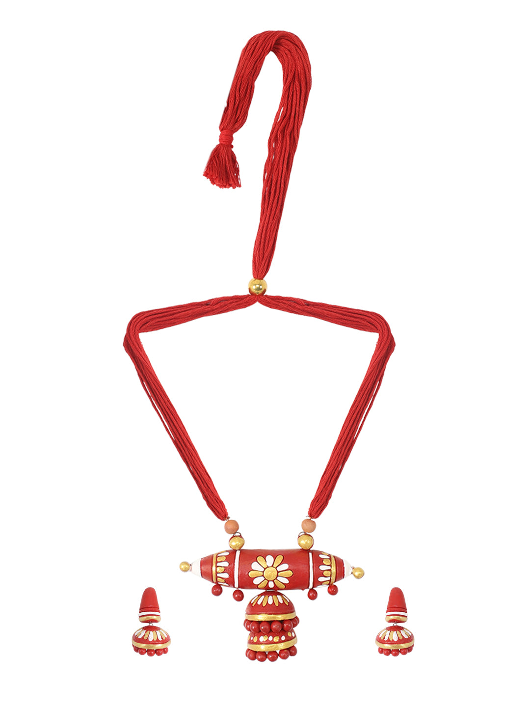 Firoza Kumudini Jhumka Terracotta Necklace Set