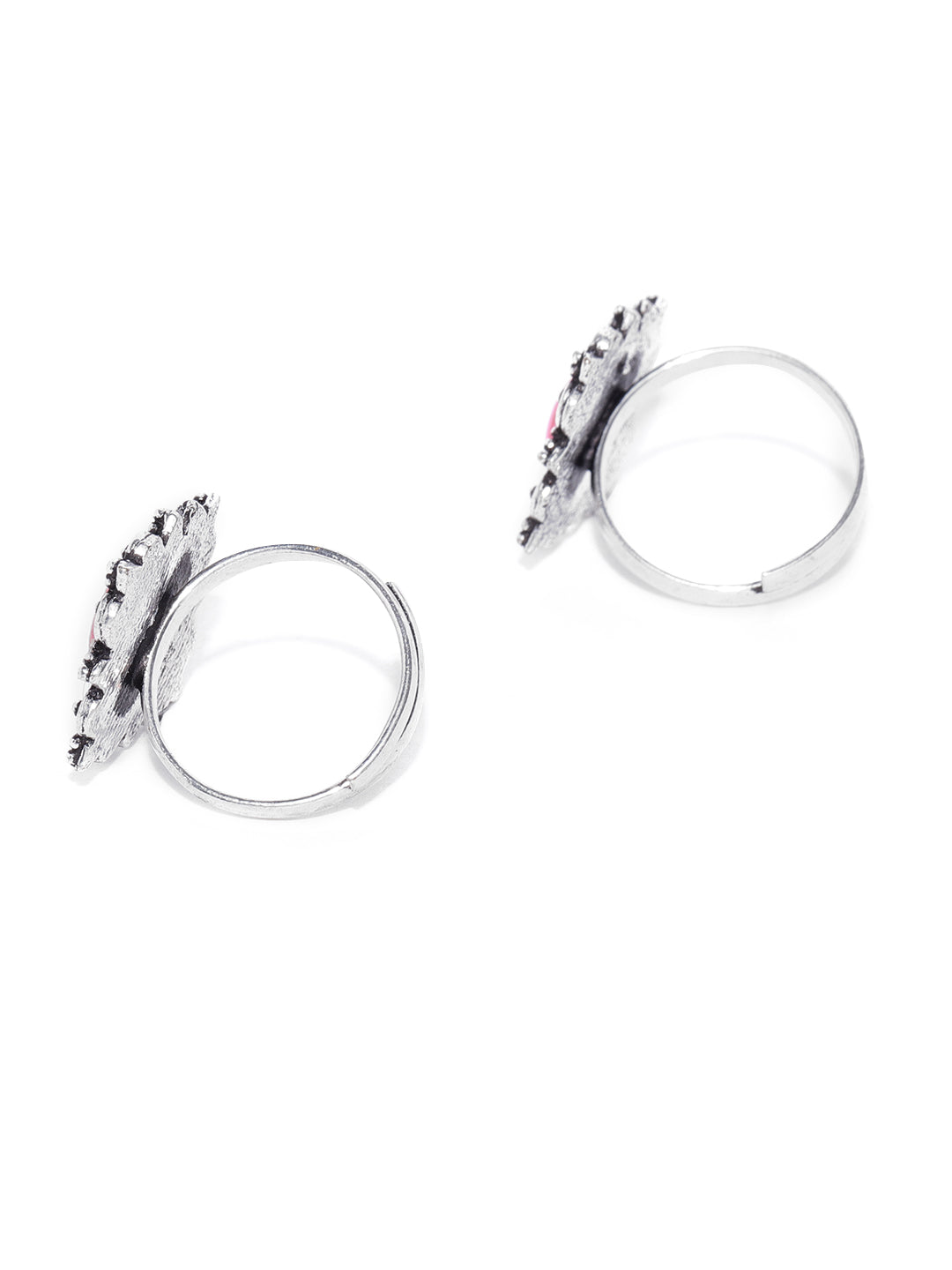 Pink Kundan Oxidized Toe Ring