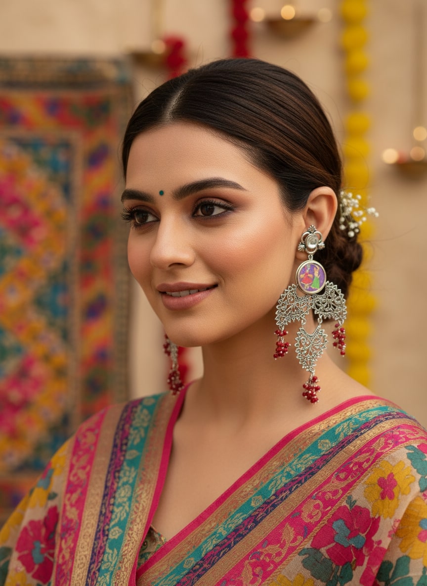 Garba Hand Painted Coin Earrings