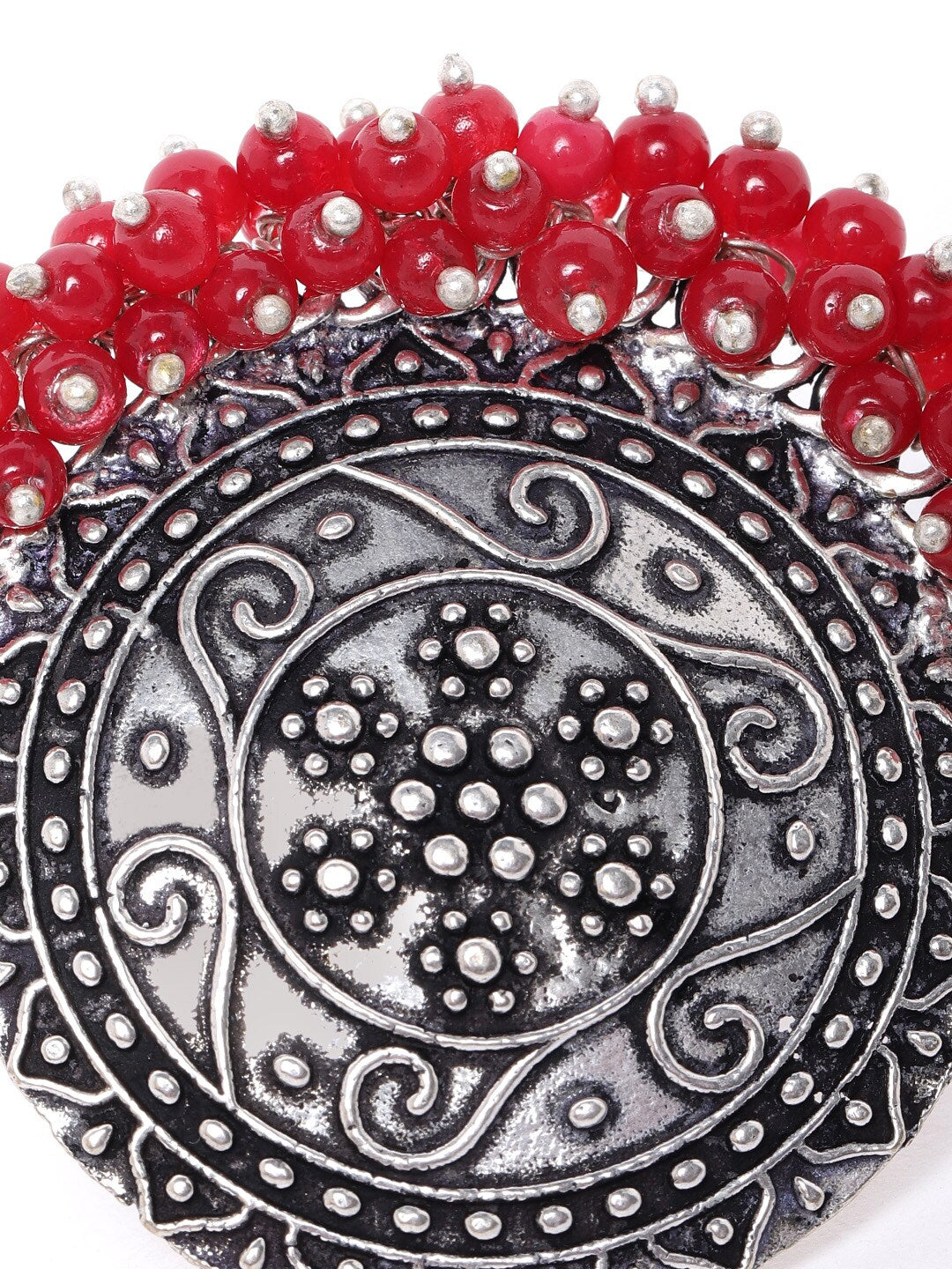 Red Beaded Oxidized Cocktail Ring