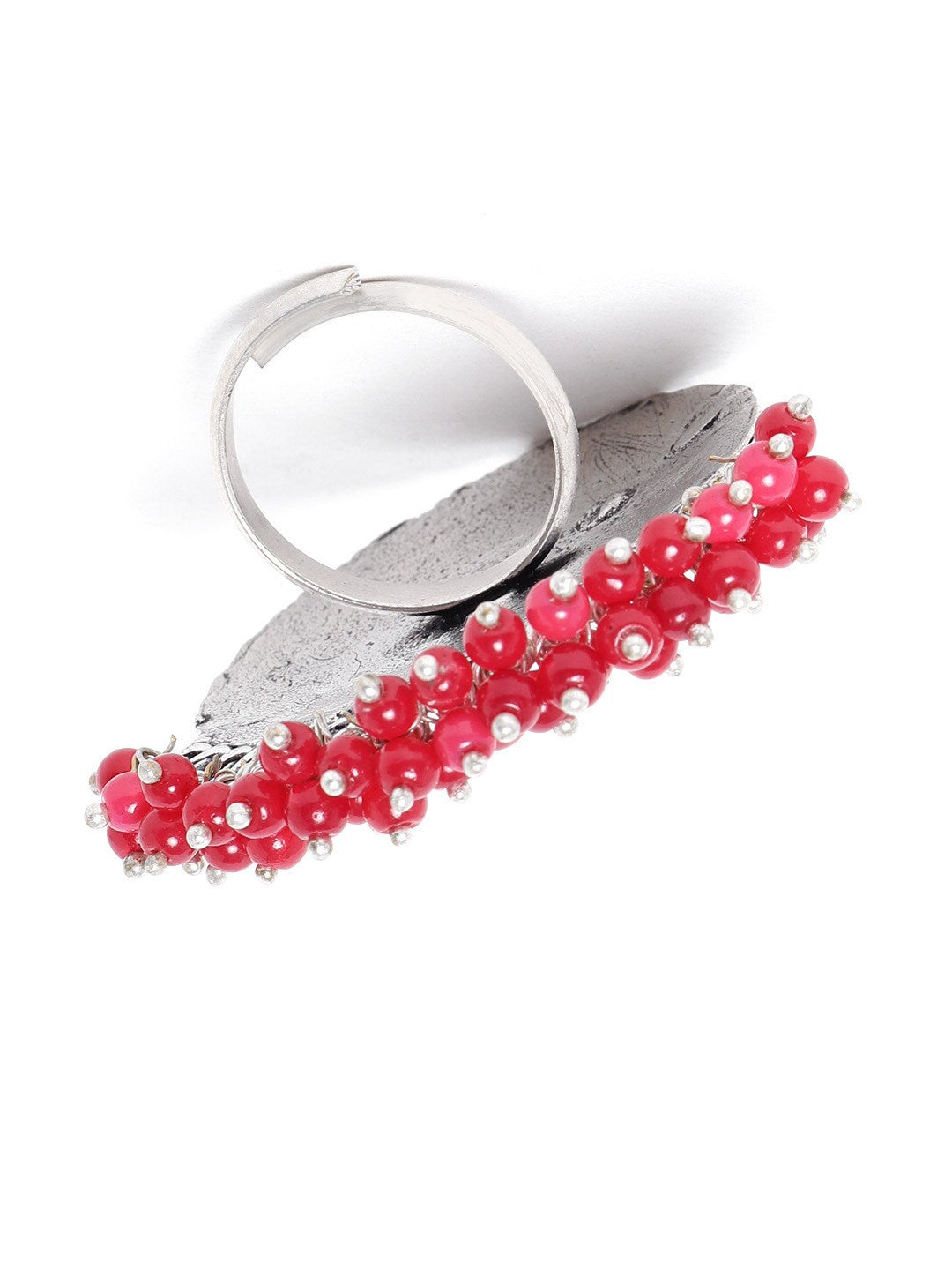 Red Beaded Oxidized Cocktail Ring