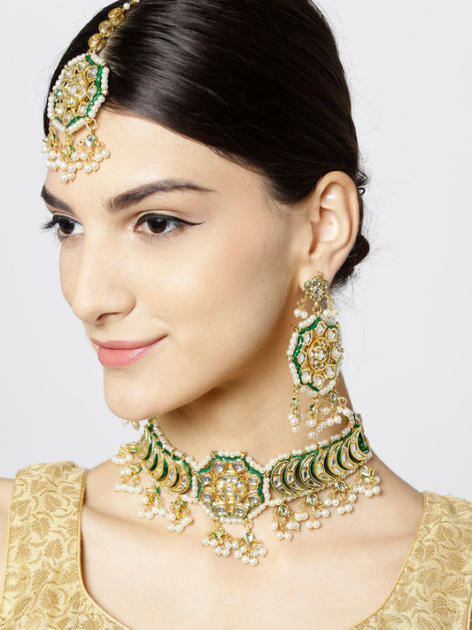 Jodha Choker Set with Earrings and Maangtikka Set