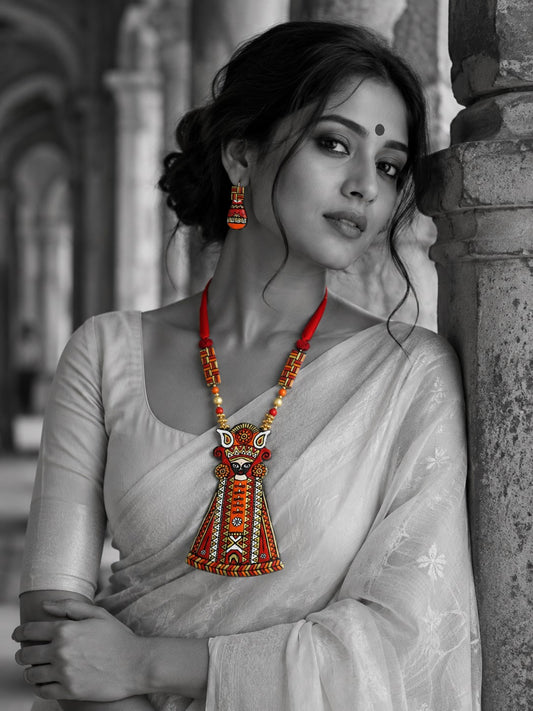 Firoza Pichwai Shrinath ji Statement Terracotta Necklace Set