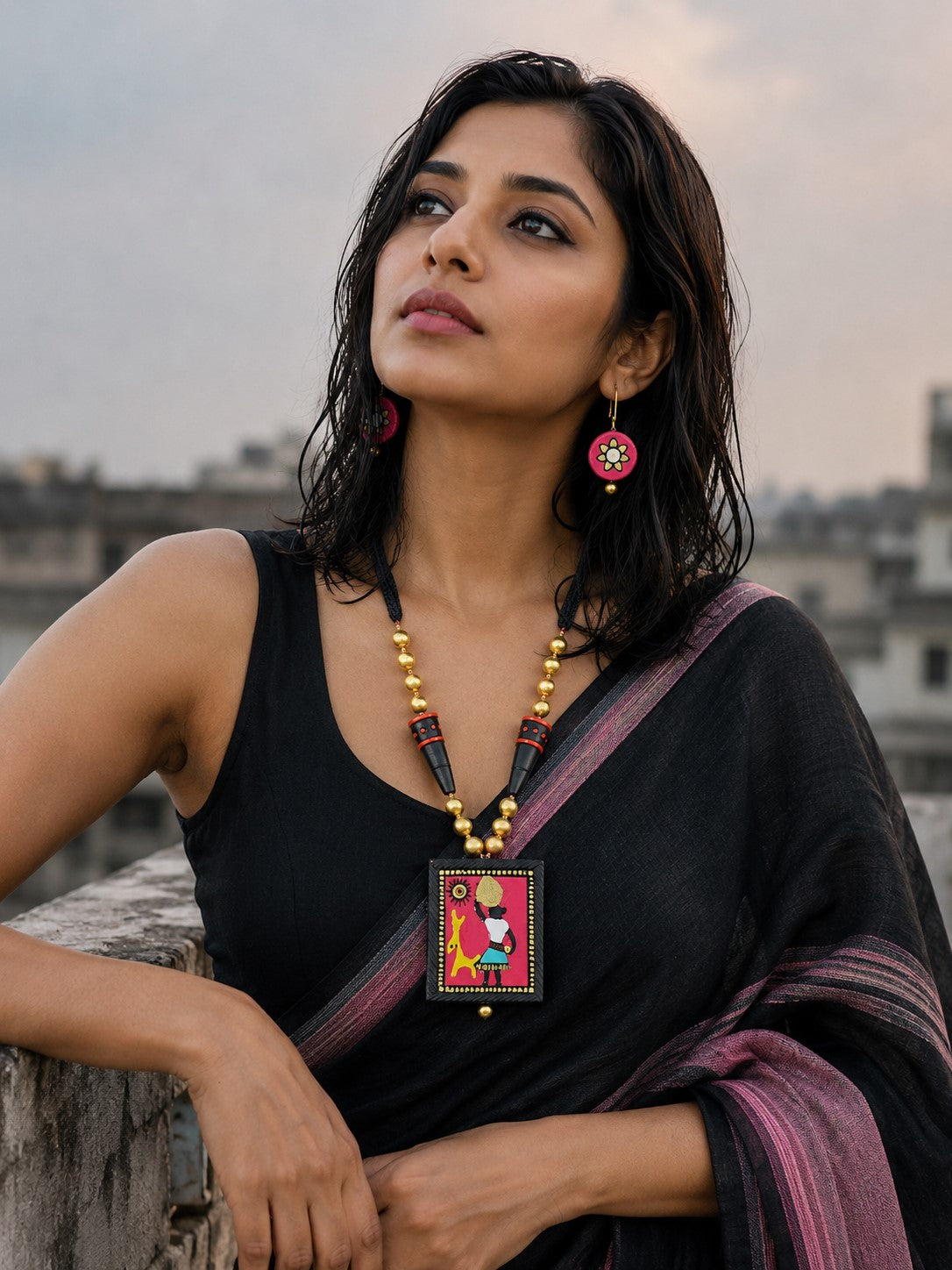 Firoza Pink Tribal Tales Terracotta Necklace Set