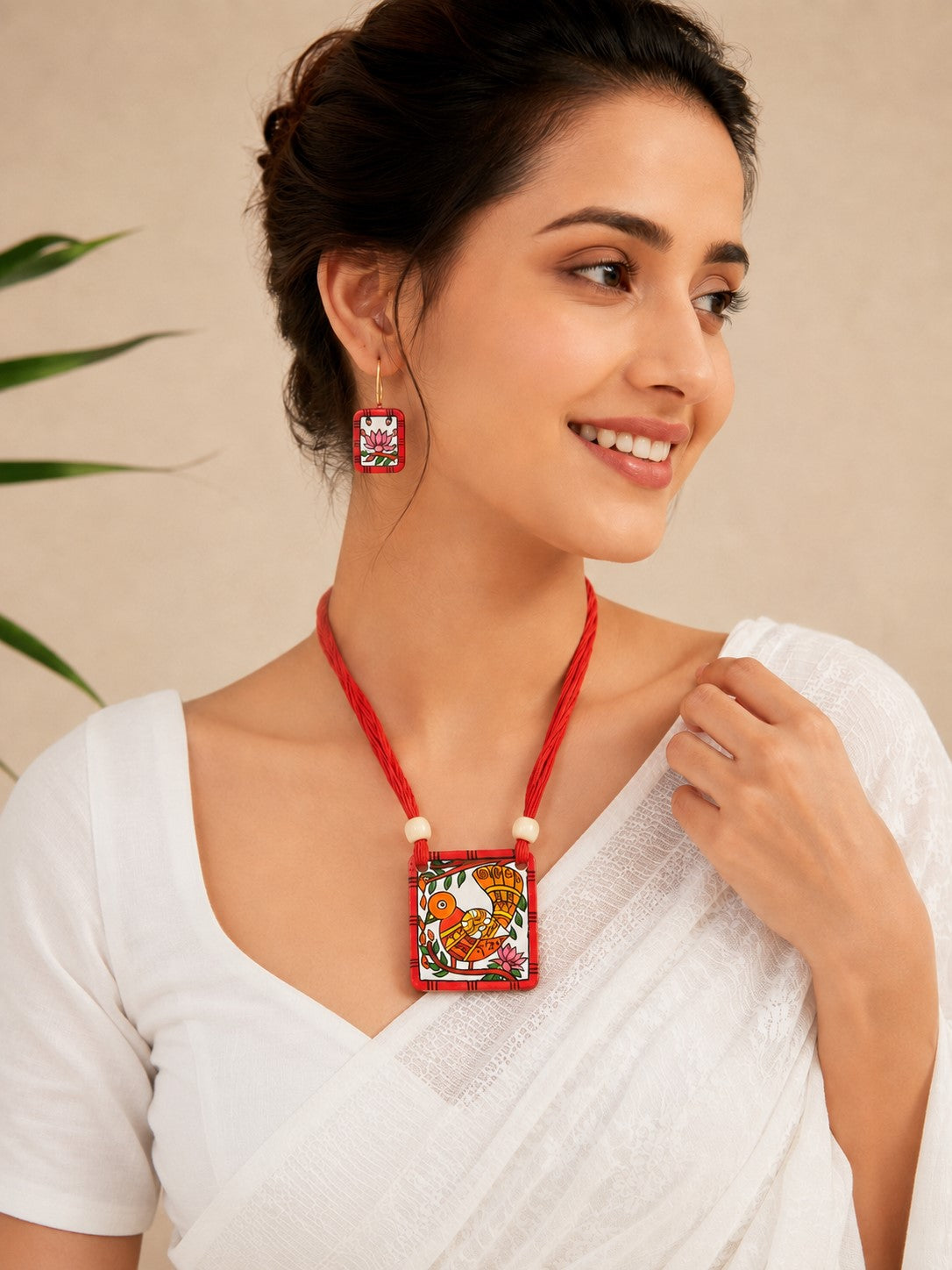 Firoza Lalima Folk Bird Terracotta Necklace Set