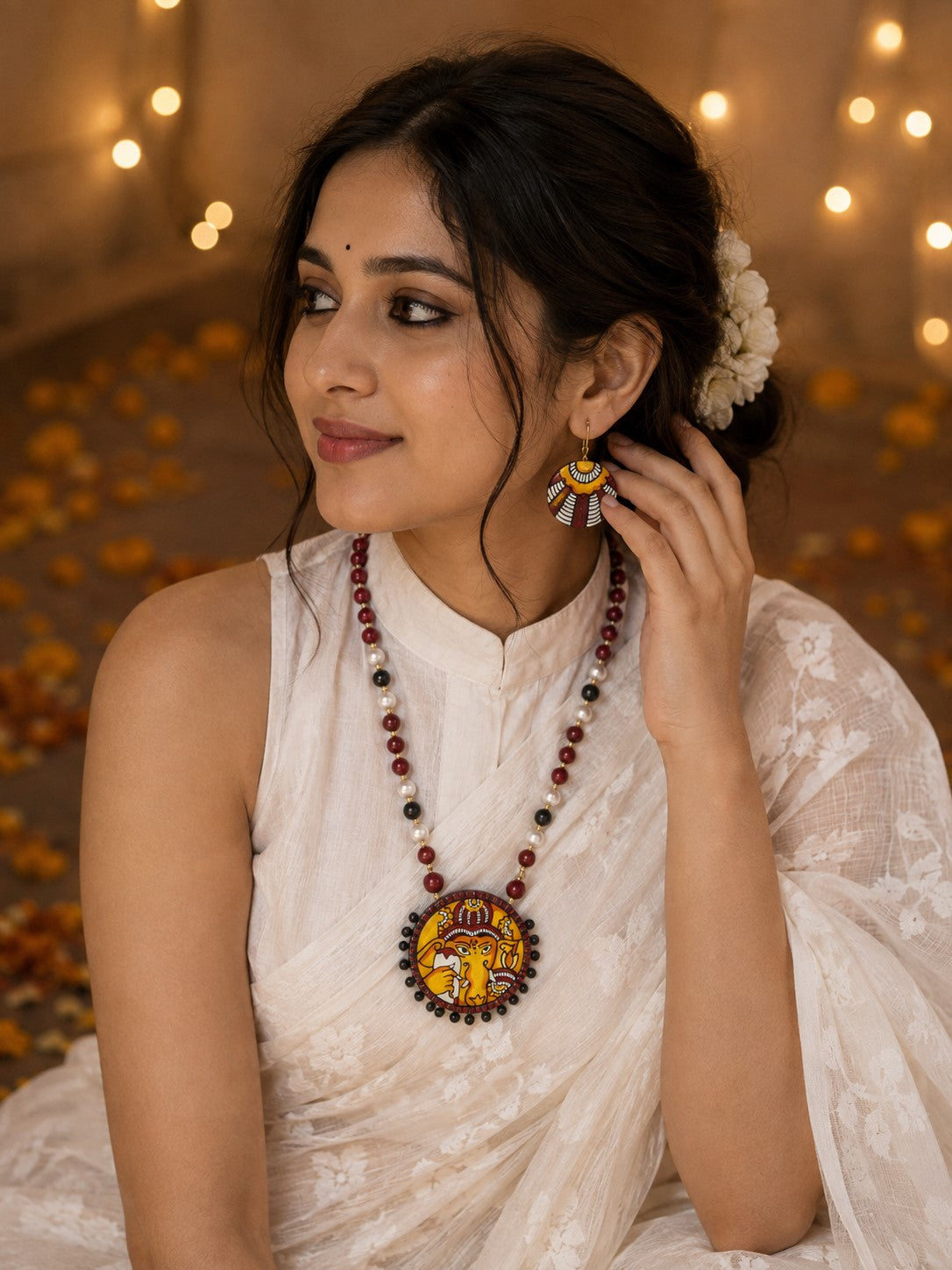 Firoza Ganesha Rangoli Terracotta Necklace Set
