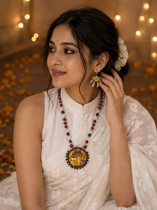 Firoza Ganesha Rangoli Terracotta Necklace Set