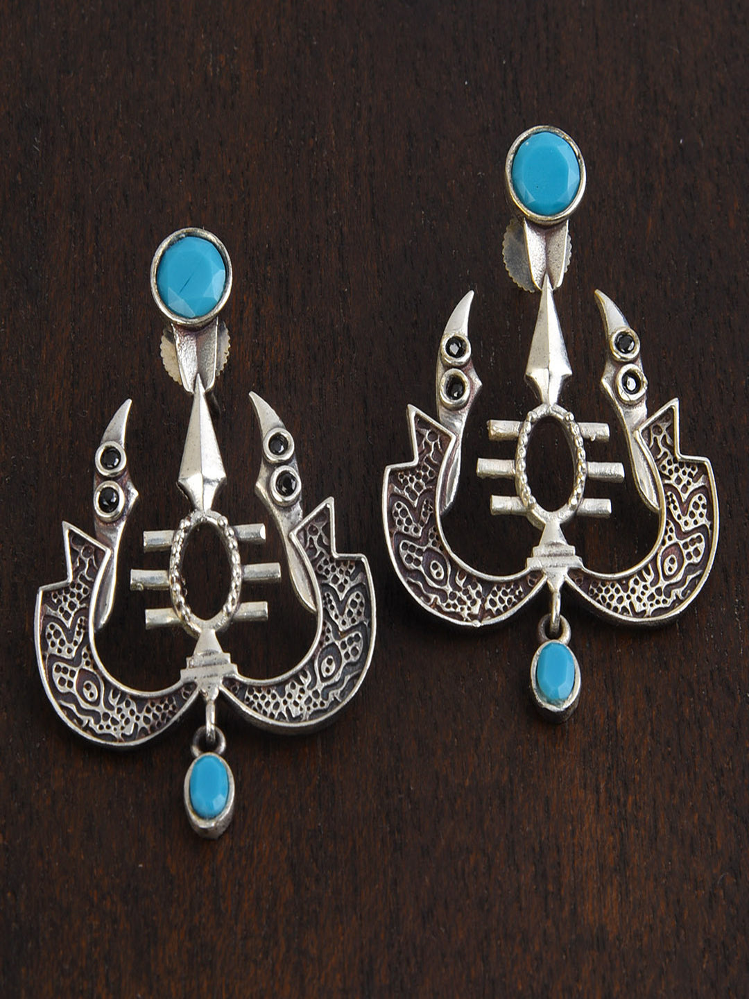 Turquoise Stone Studded Third Eye Earrings