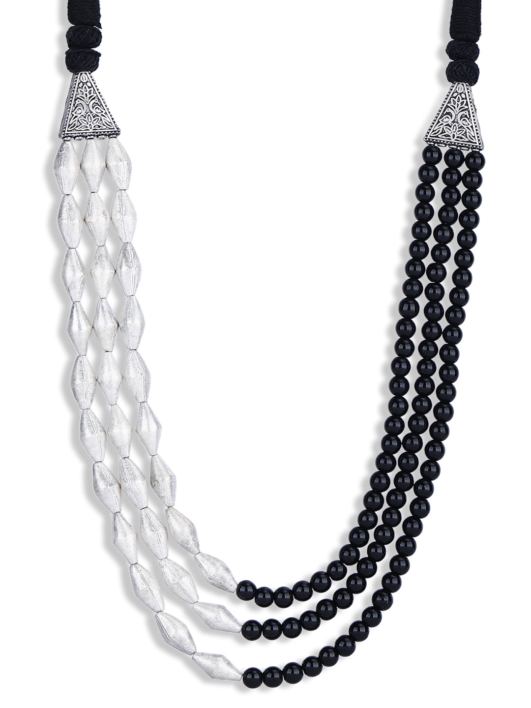 Fusion Silver Toned Dholki Mala Set