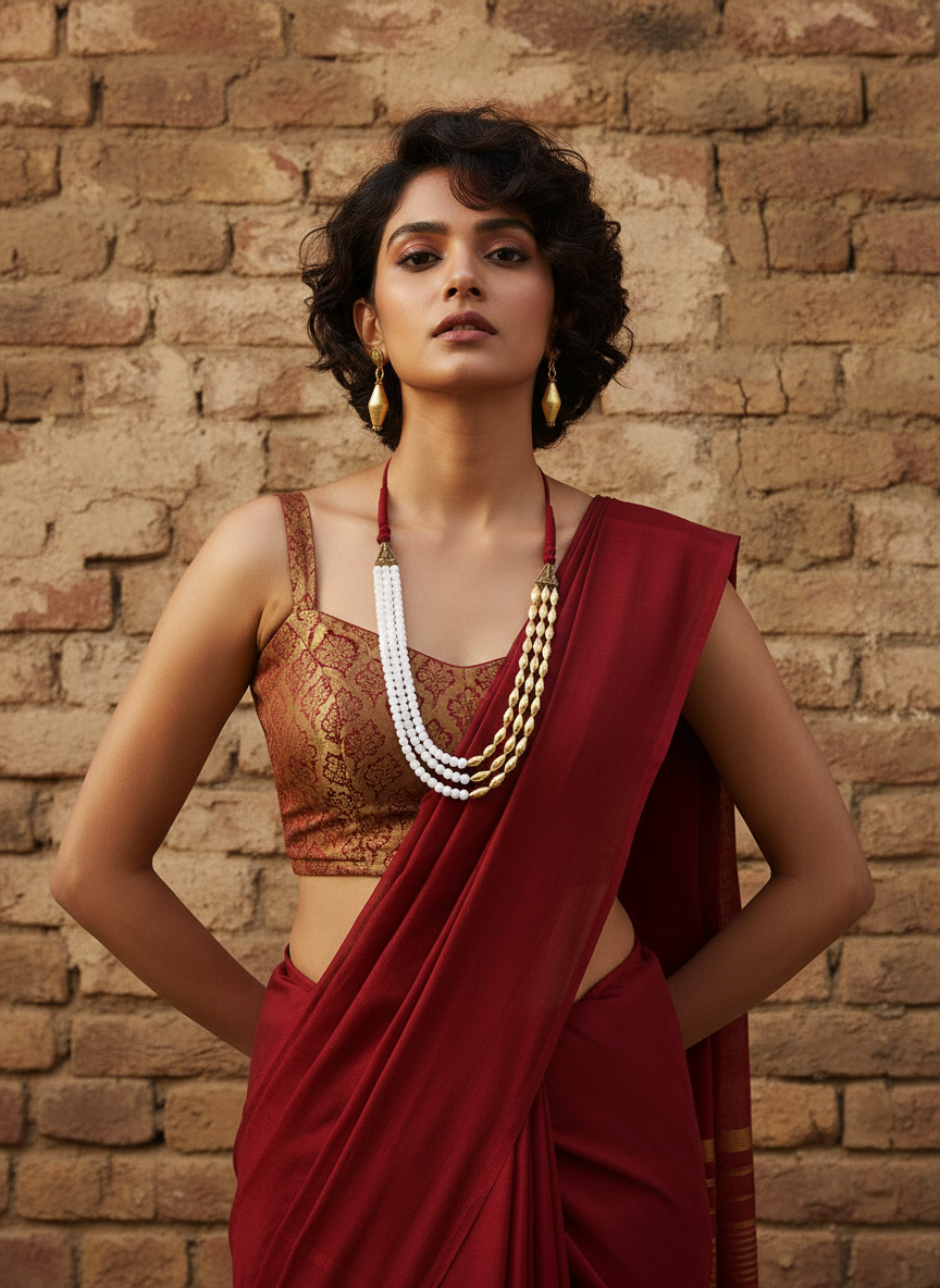 Fusion  Gold Toned Dholki Mala Set