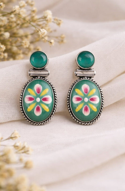 Firoza Gulista Mint Floral Earrings