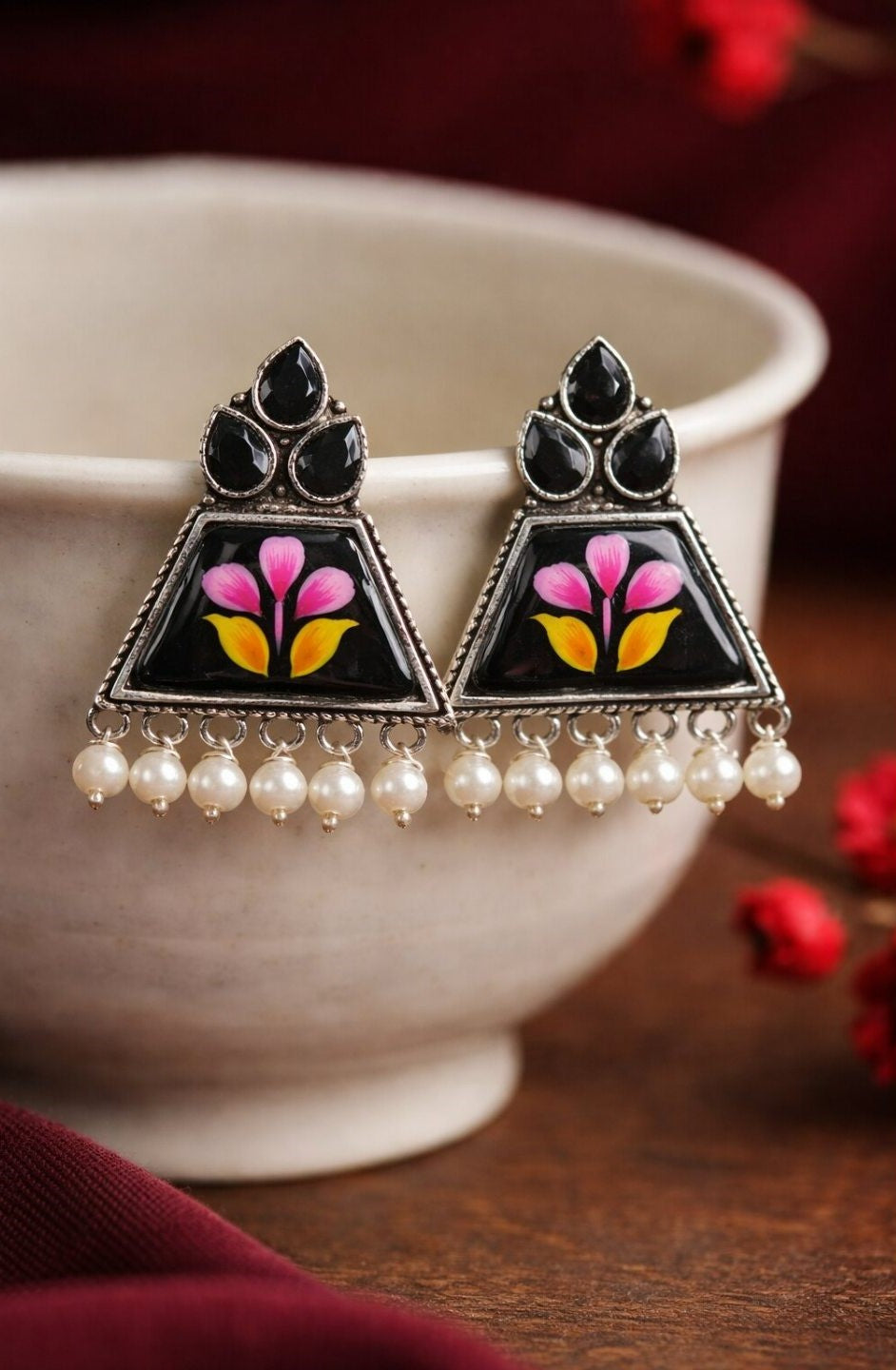 Firoza Noir Bloom Floral Earrings