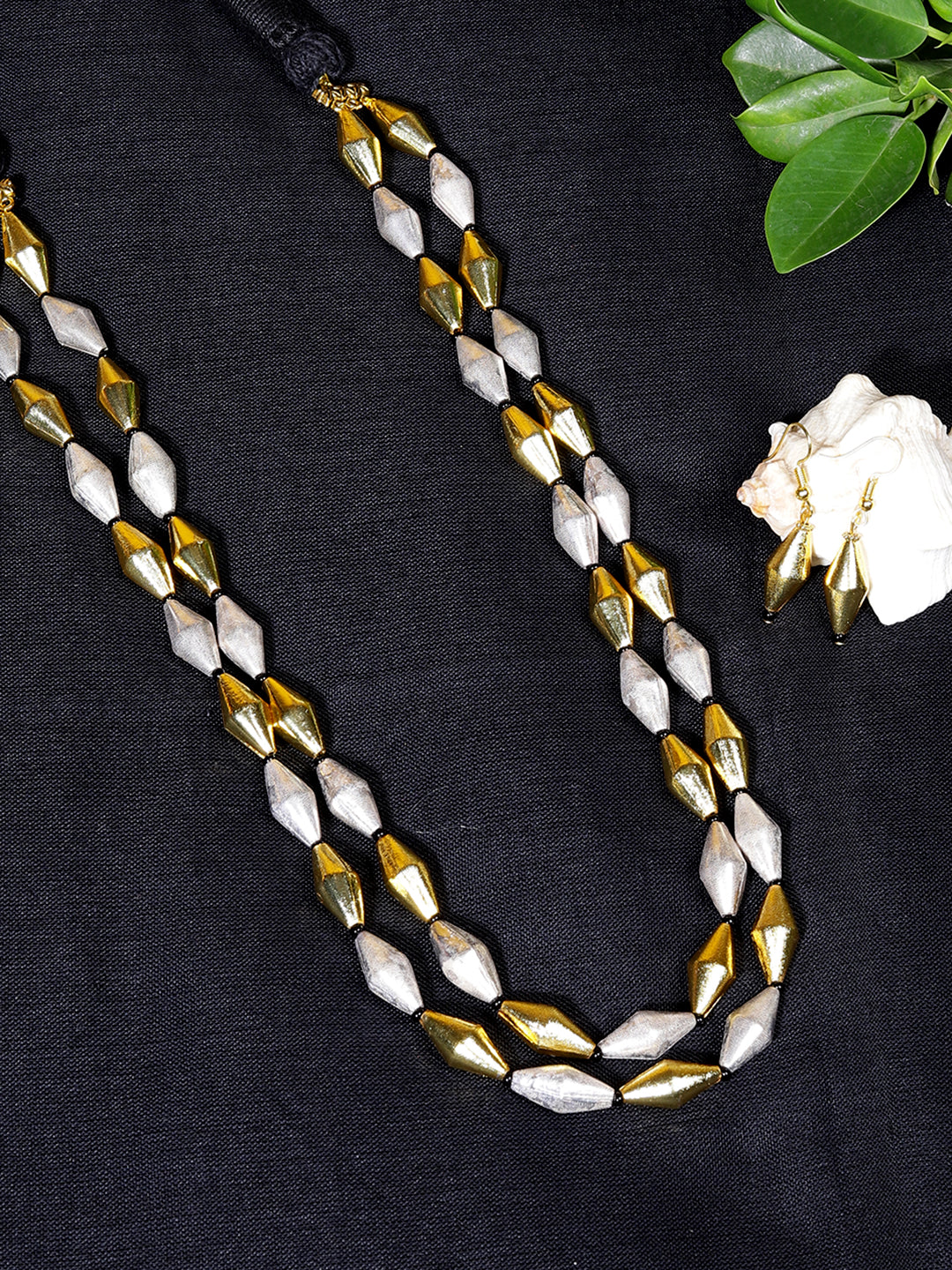 Firoza Dual Tone Two String Temple Elaichi Mala