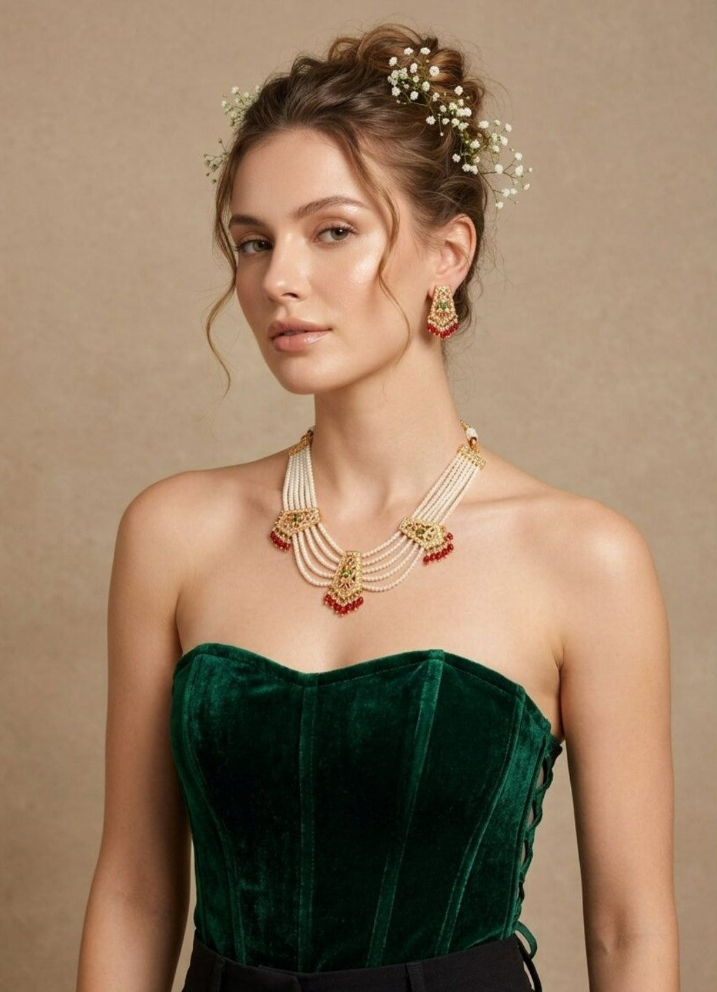 Firoza RajsiMoti Jadau Haar Set