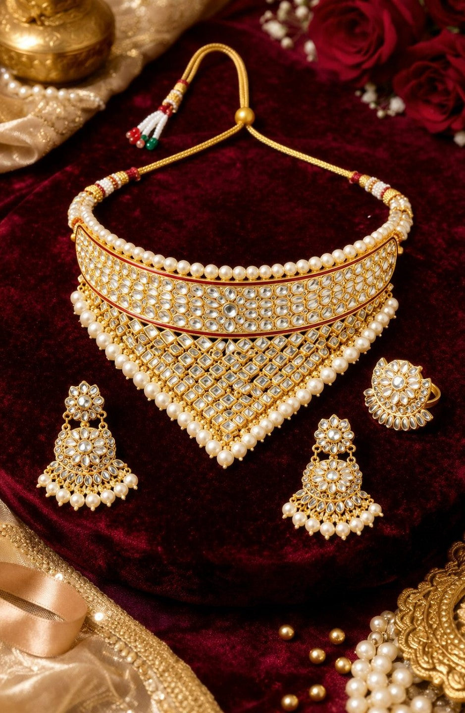 Firoza Noor Mahal Kundan Fringe Choker Set