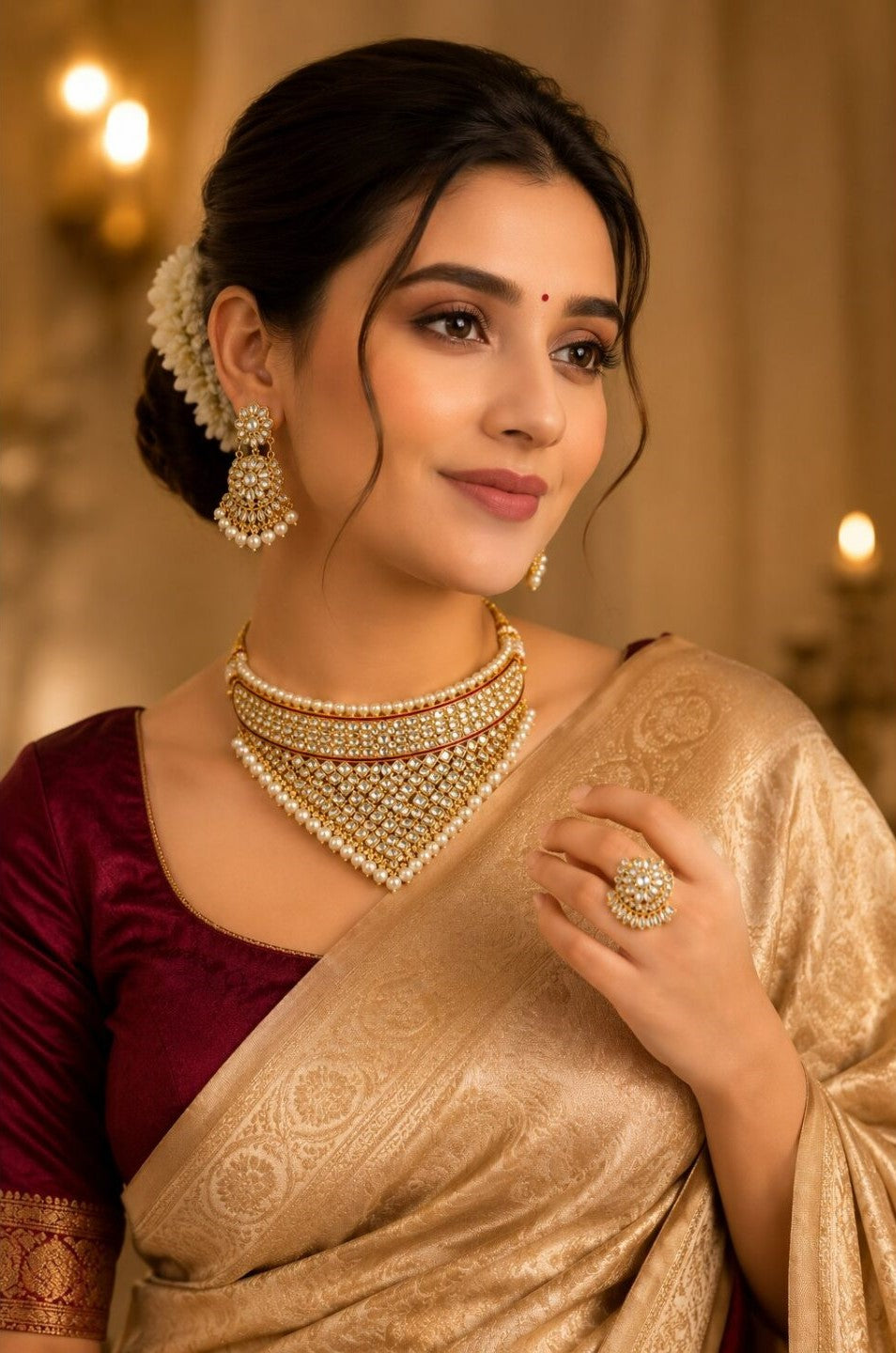 Firoza Noor Mahal Kundan Fringe Choker Set