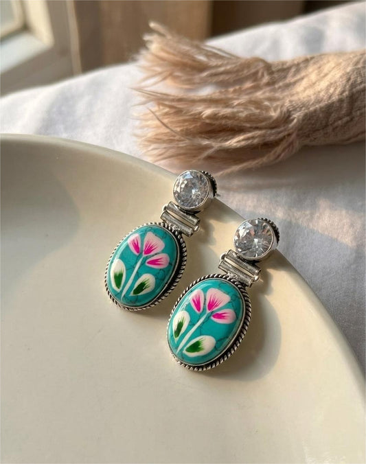 Firoza Spring Garden Handpainted Drop Earrings
