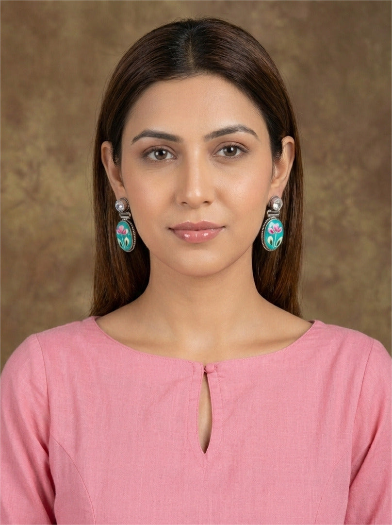 Firoza Spring Garden Handpainted Drop Earrings