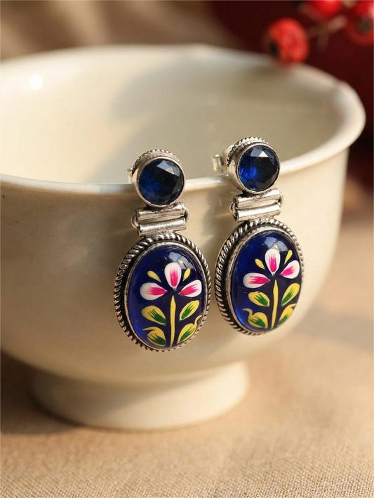 Firoza Indigo Garden Handpainted Drop Earrings