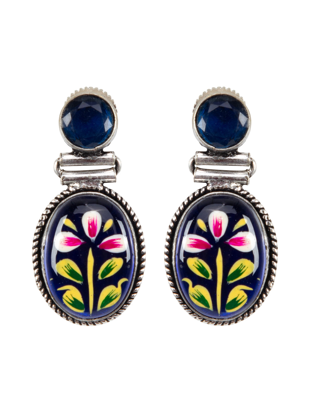 Firoza Indigo Garden Handpainted Drop Earrings