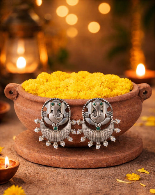 Firoza Vighnaharta Ganesha Pearl Earrings
