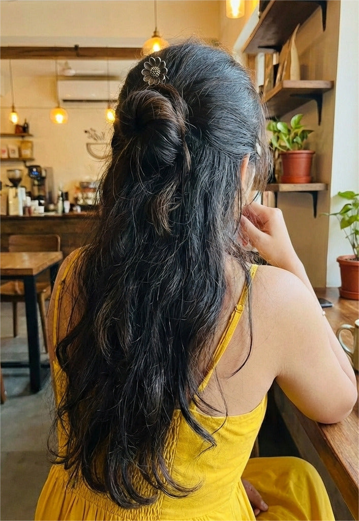 Firoza Silver Bloom Bun Pin