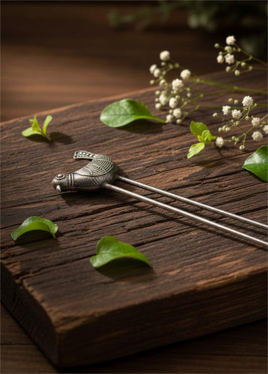 Firoza Silver Chidiya Bun Pin