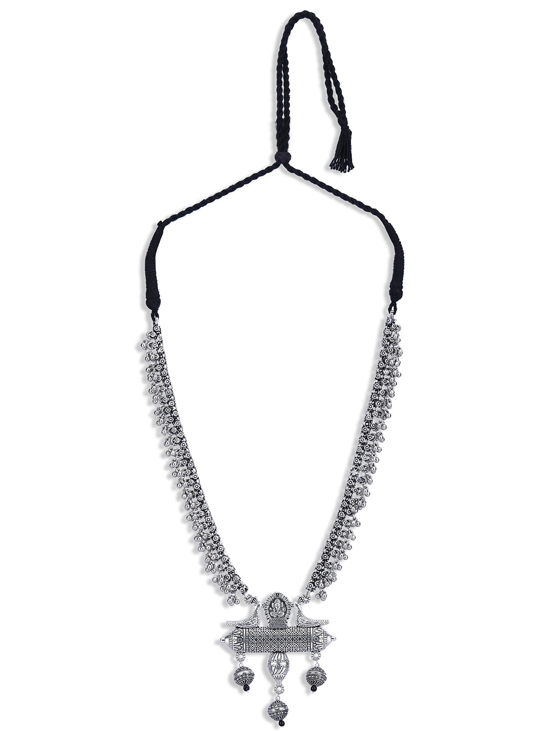 Swapnasundri Silver Toned Oxidized Long Necklace